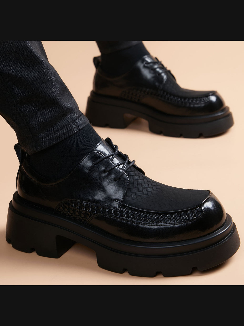 Black handcrafted genuine leather shoes - color swatch
