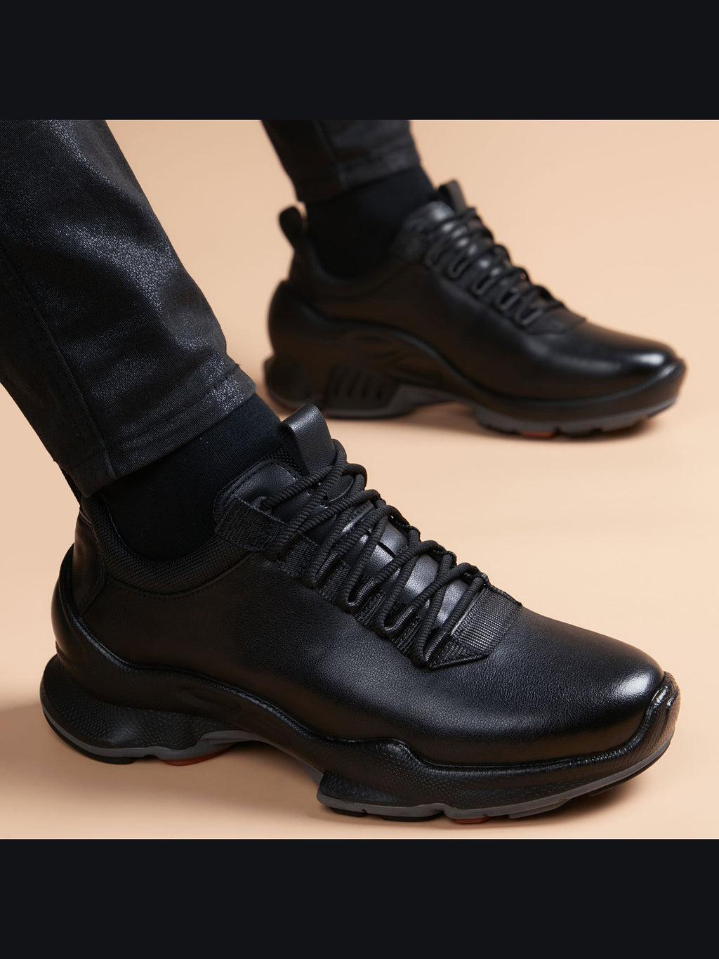 Black handcrafted genuine leather shoes - color image
