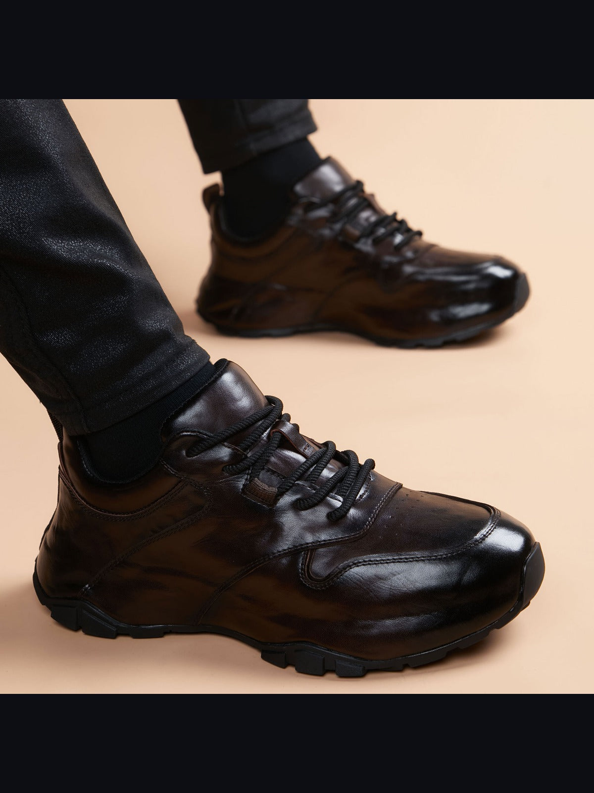 Brown handcrafted genuine leather shoes - color image