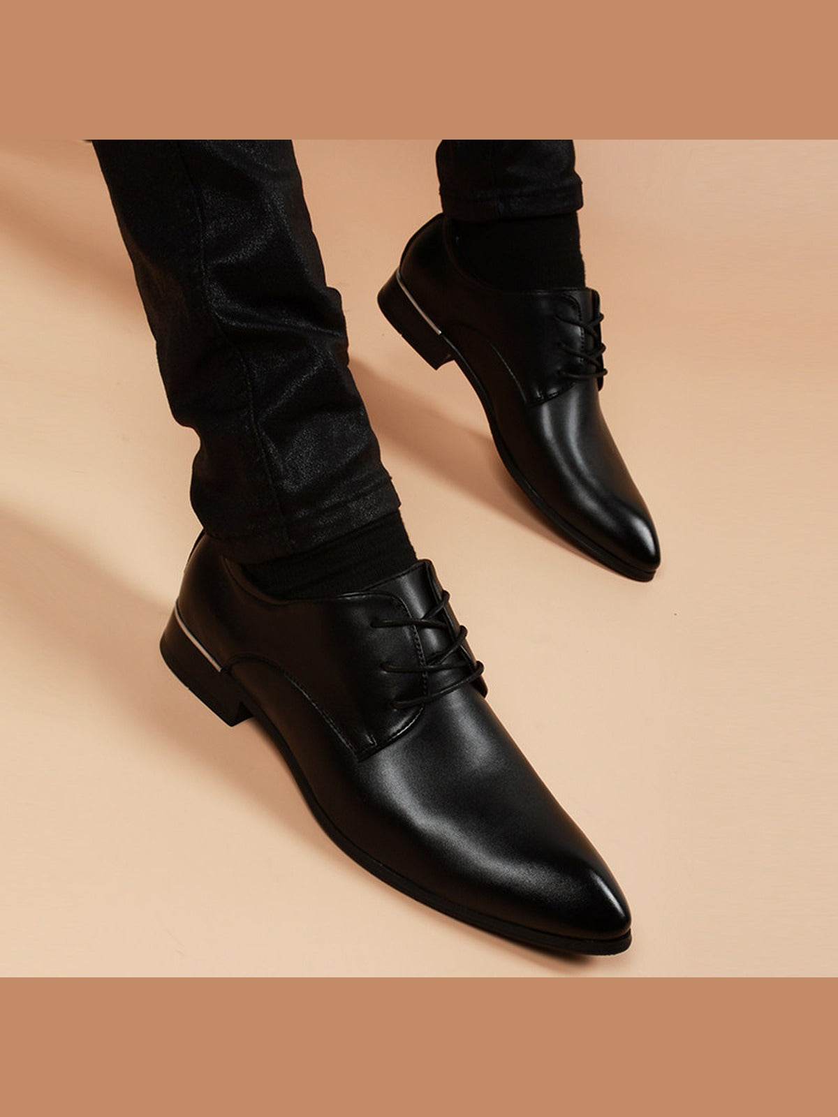 Black handcrafted genuine leather shoes - color image