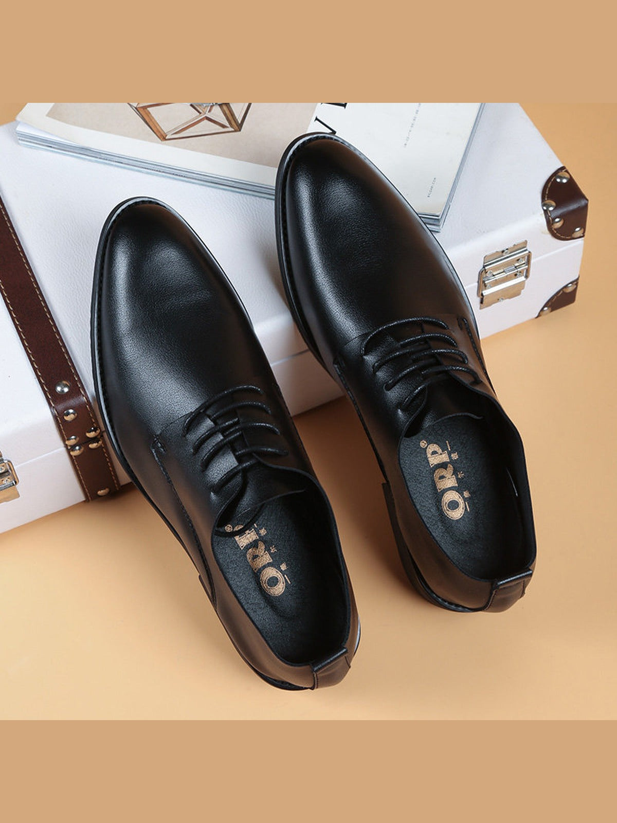 Black handcrafted genuine leather shoes - color image