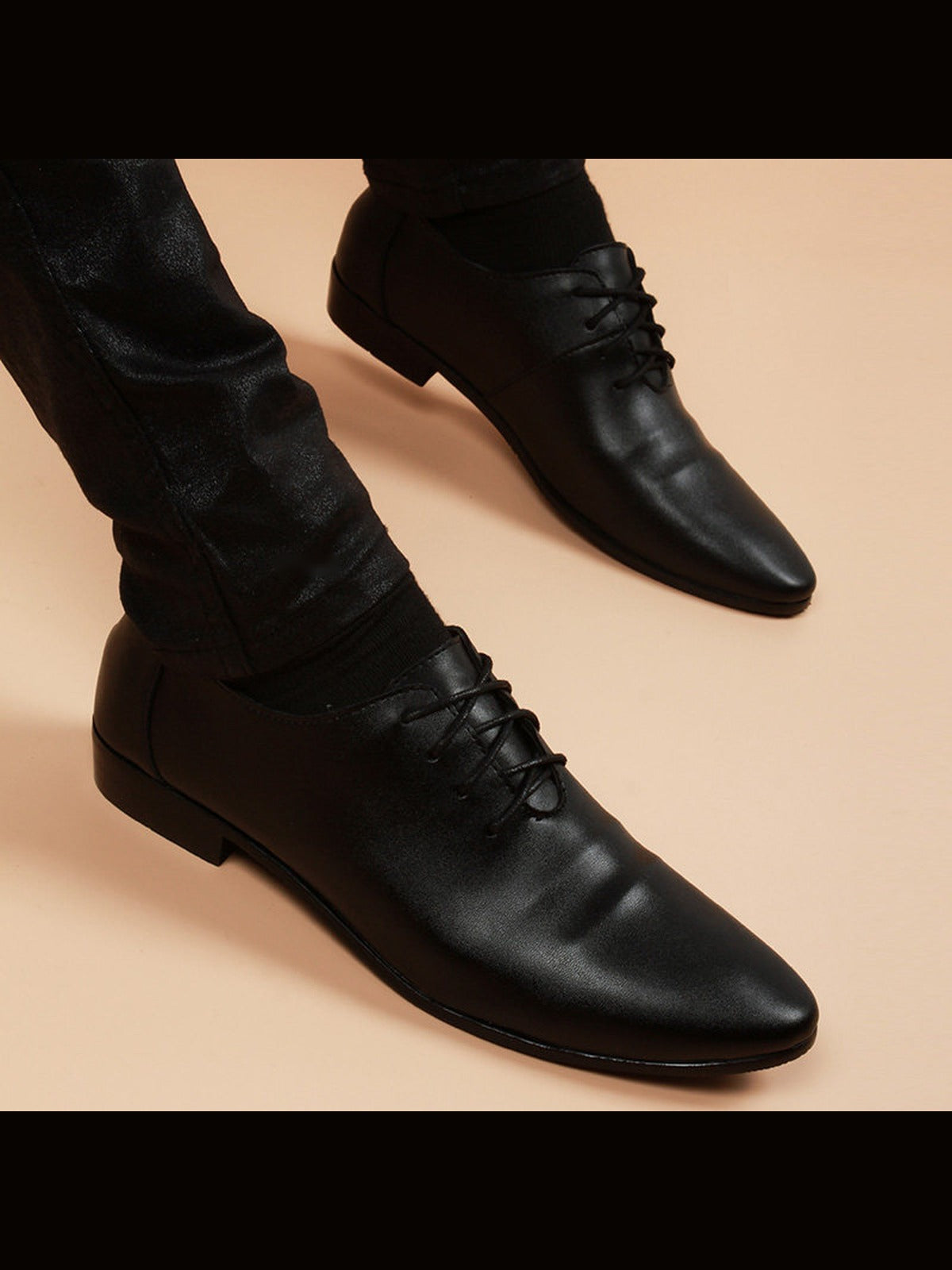 Black handcrafted genuine leather shoes - color image