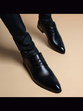 Black handcrafted genuine leather shoes - color image