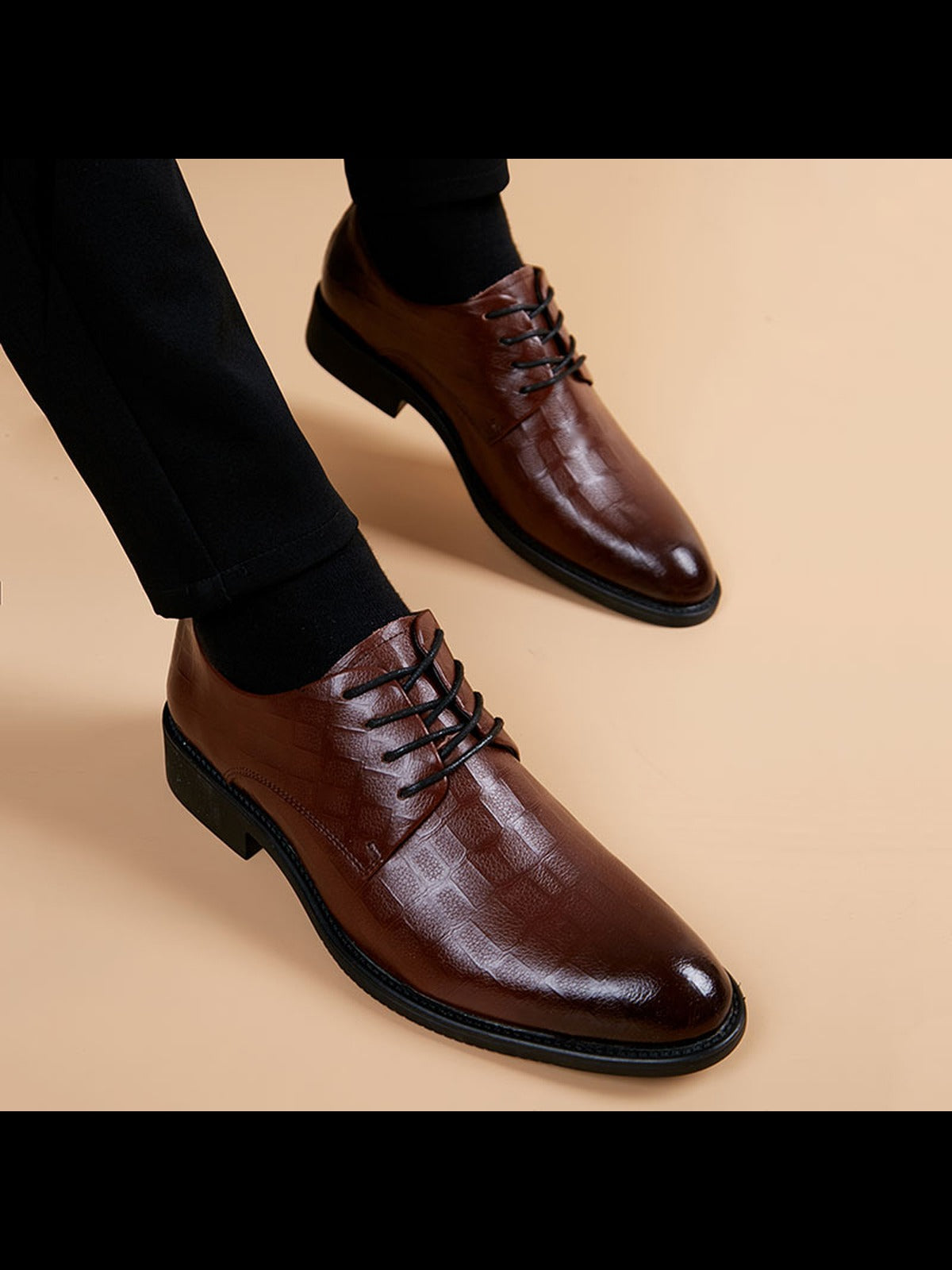 Brown handcrafted genuine leather shoes - color image