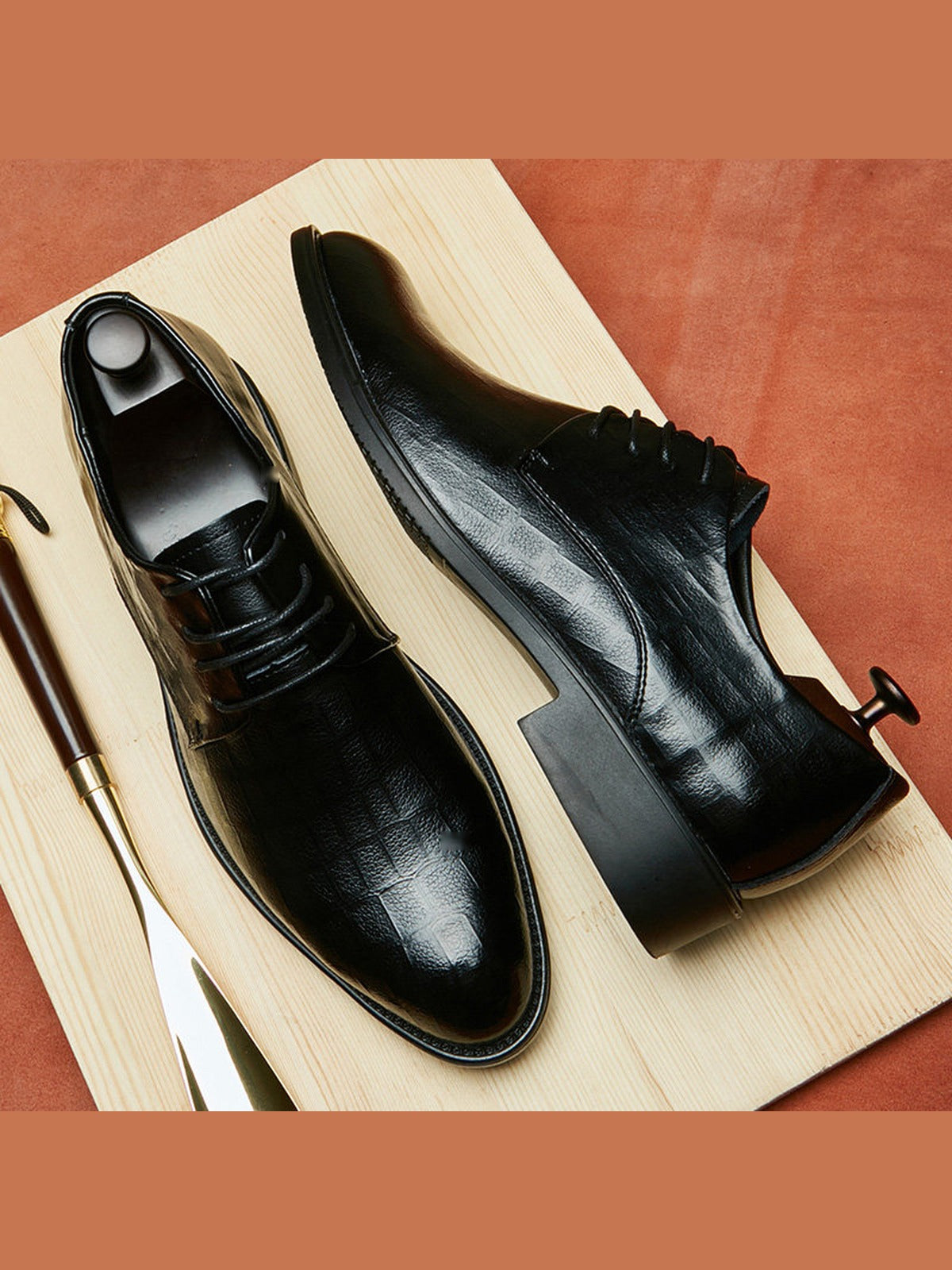 Black handcrafted genuine leather shoes - color image