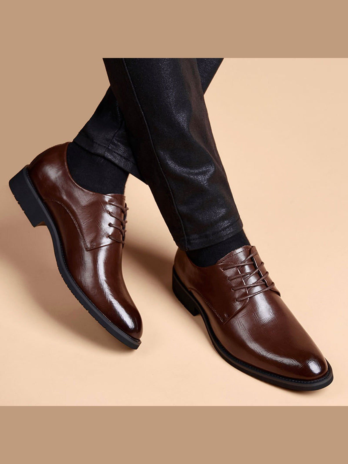 Brown handcrafted genuine leather shoes - color image