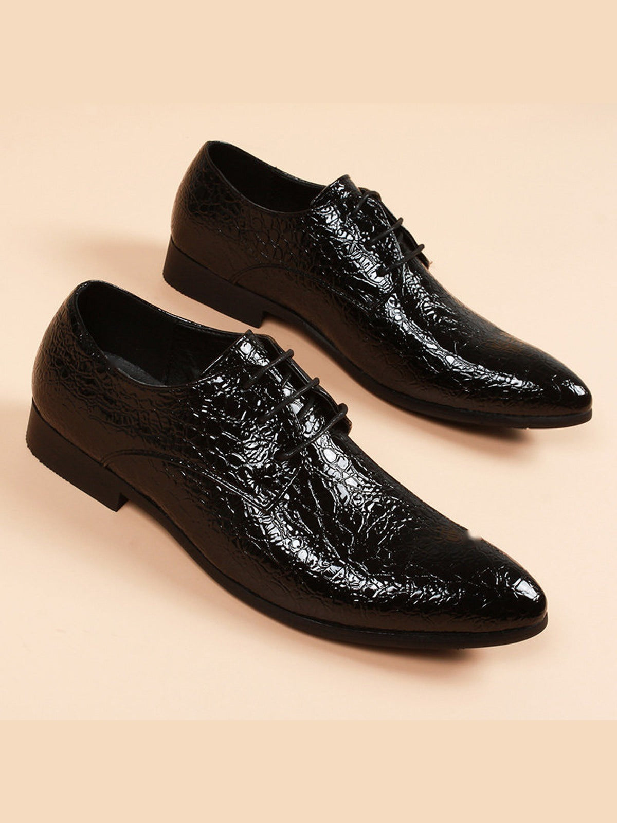 Black handcrafted genuine leather shoes - color image