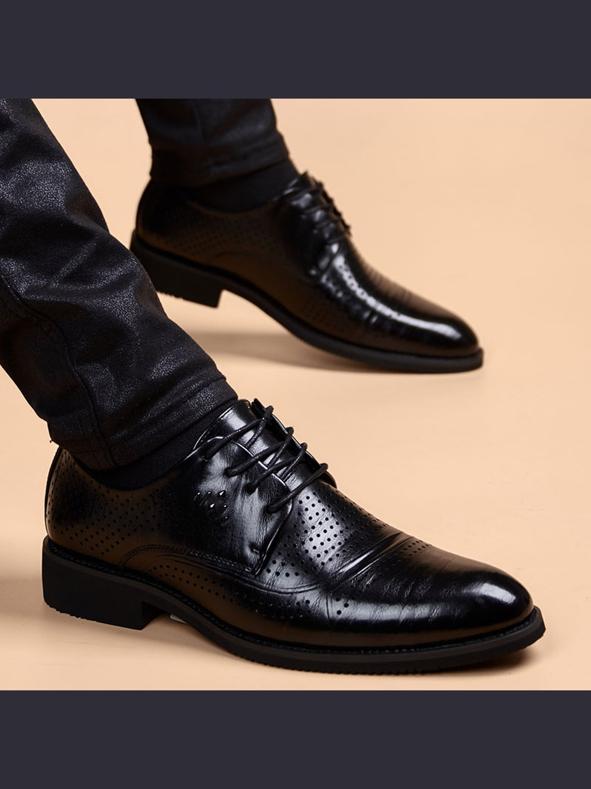 Black handcrafted genuine leather shoes - color image