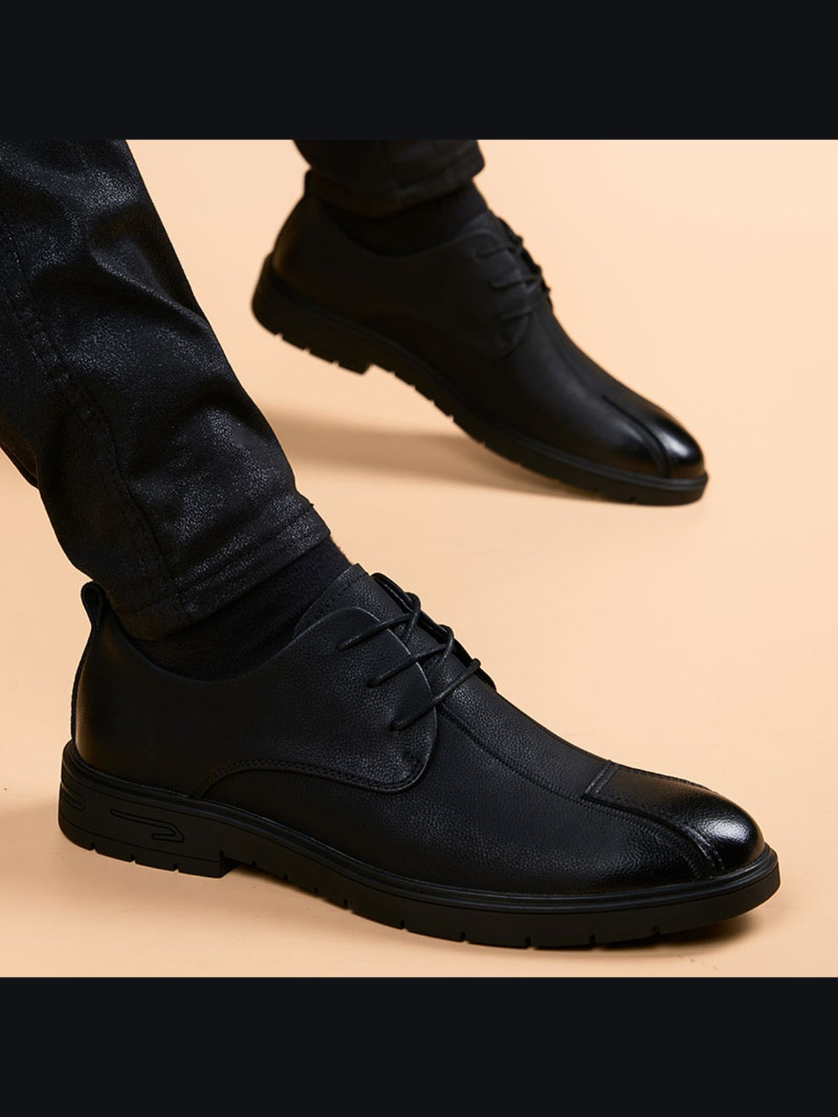 Black handcrafted genuine leather shoes - color image