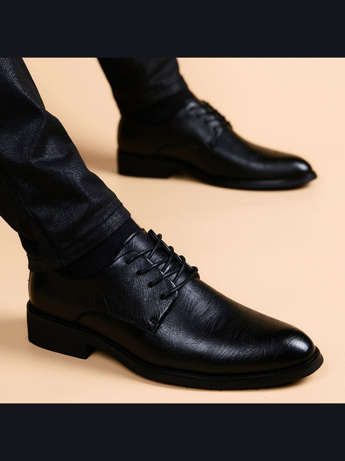 Black handcrafted genuine leather shoes - color image