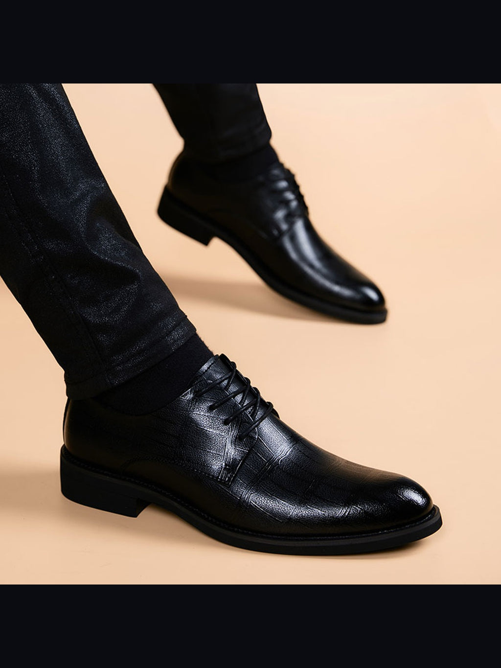 Black handcrafted genuine leather shoes - color image