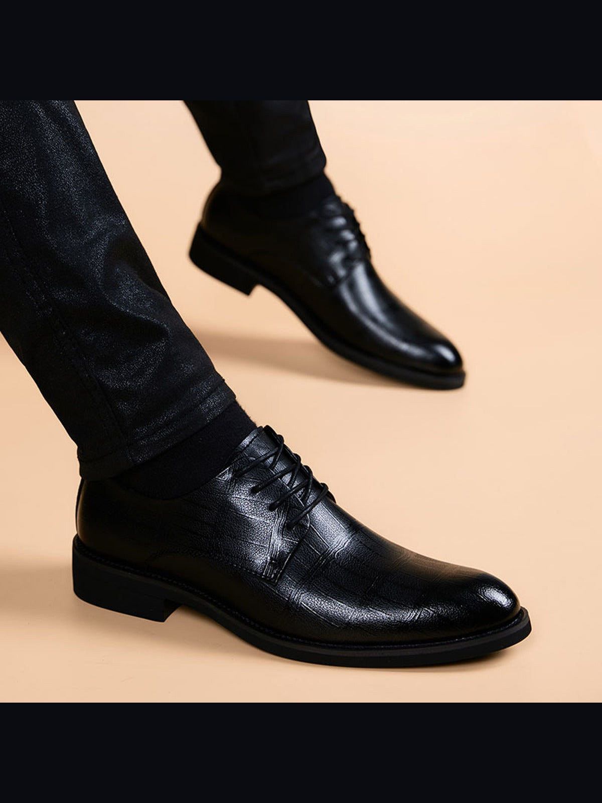 Black handcrafted genuine leather shoes - color image