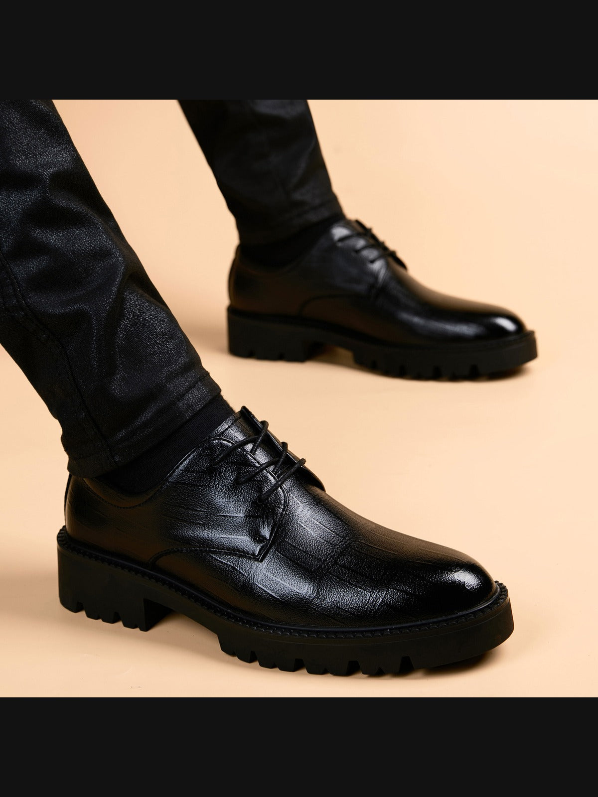 Black handcrafted genuine leather shoes - color image