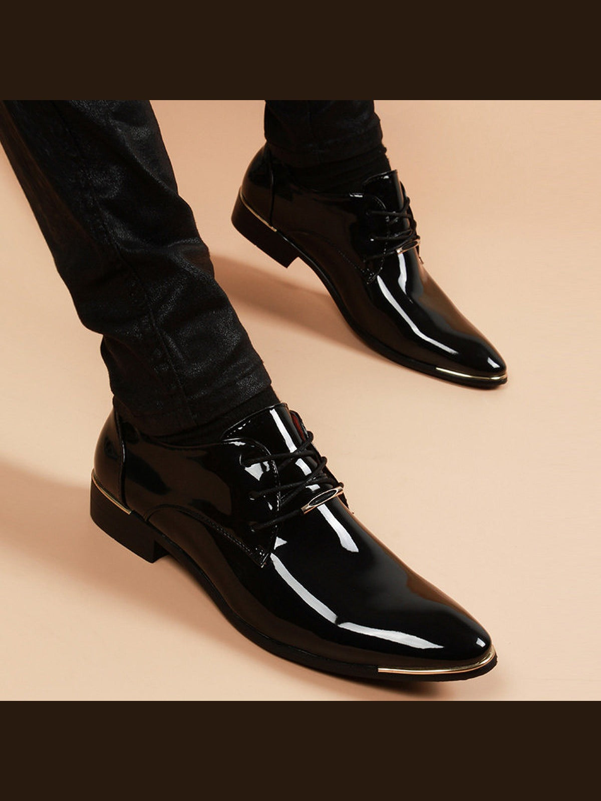 Black handcrafted genuine leather shoes - color image