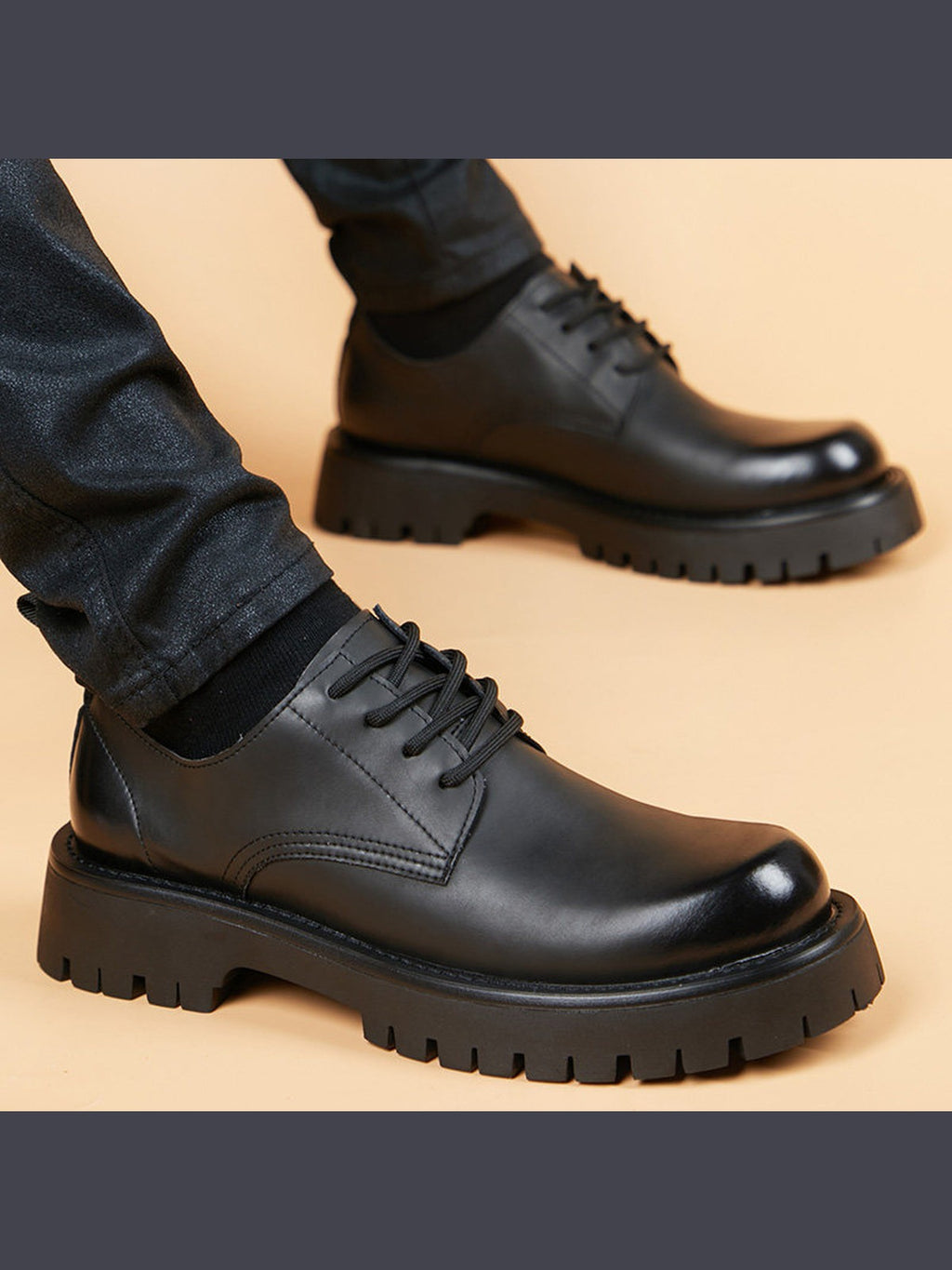 Black handcrafted genuine leather shoes - color image