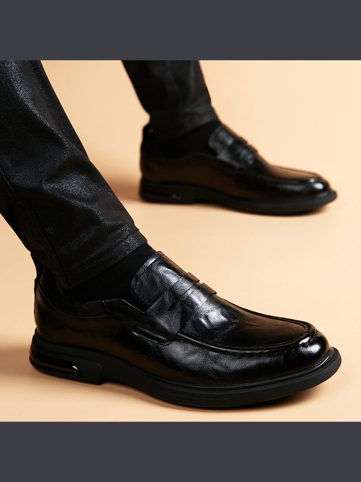 Black handcrafted genuine leather shoes - color image