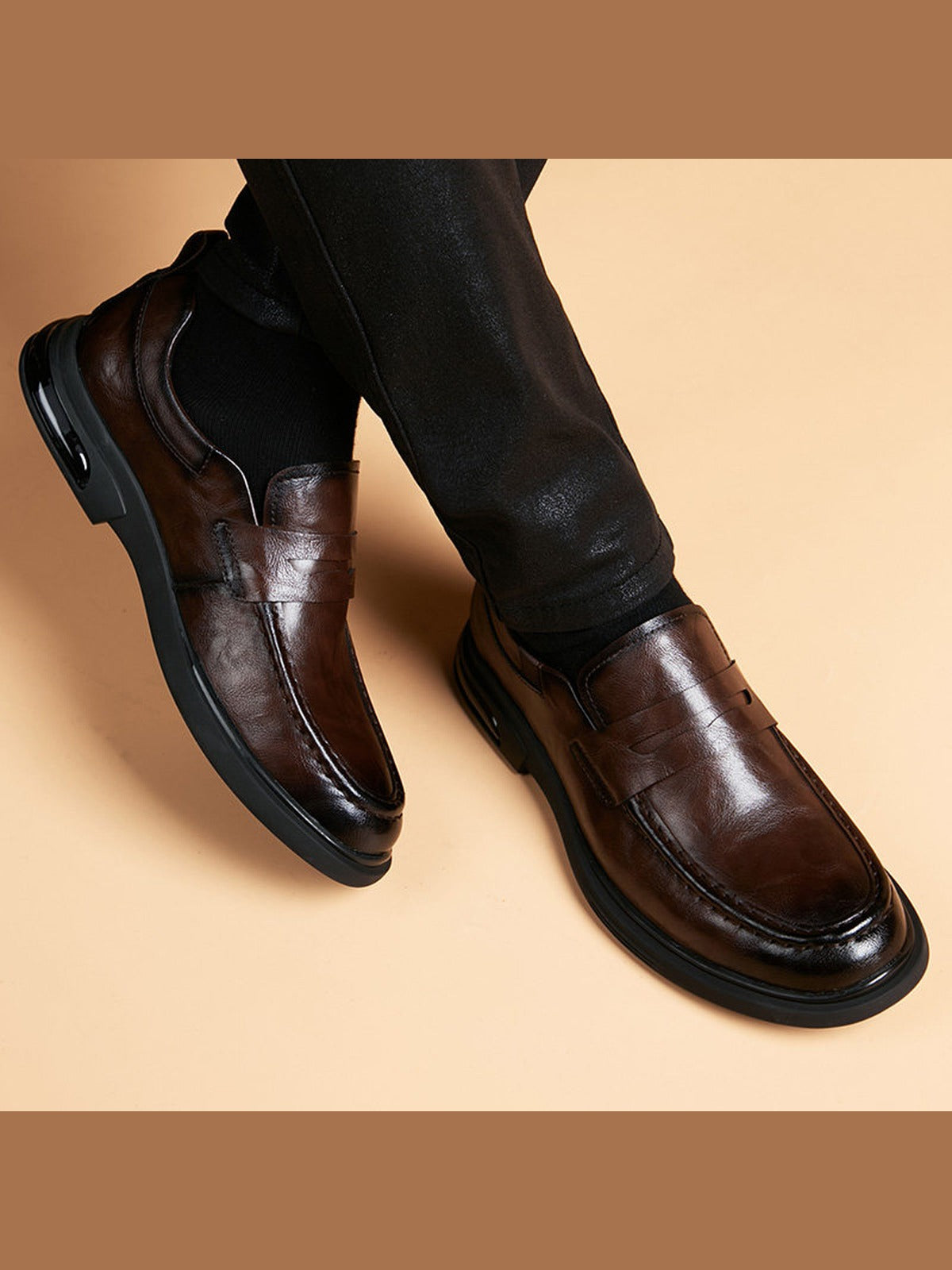 Brown handcrafted genuine leather shoes - color image