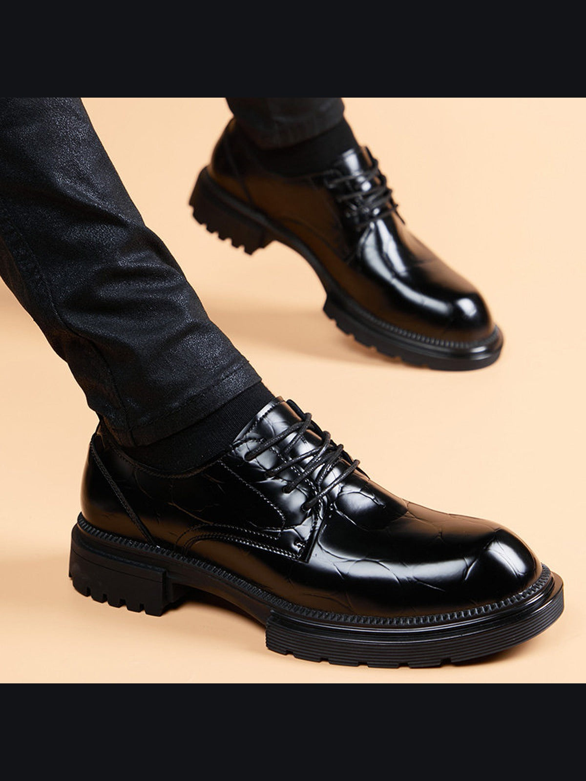 Black handcrafted genuine leather shoes - color image