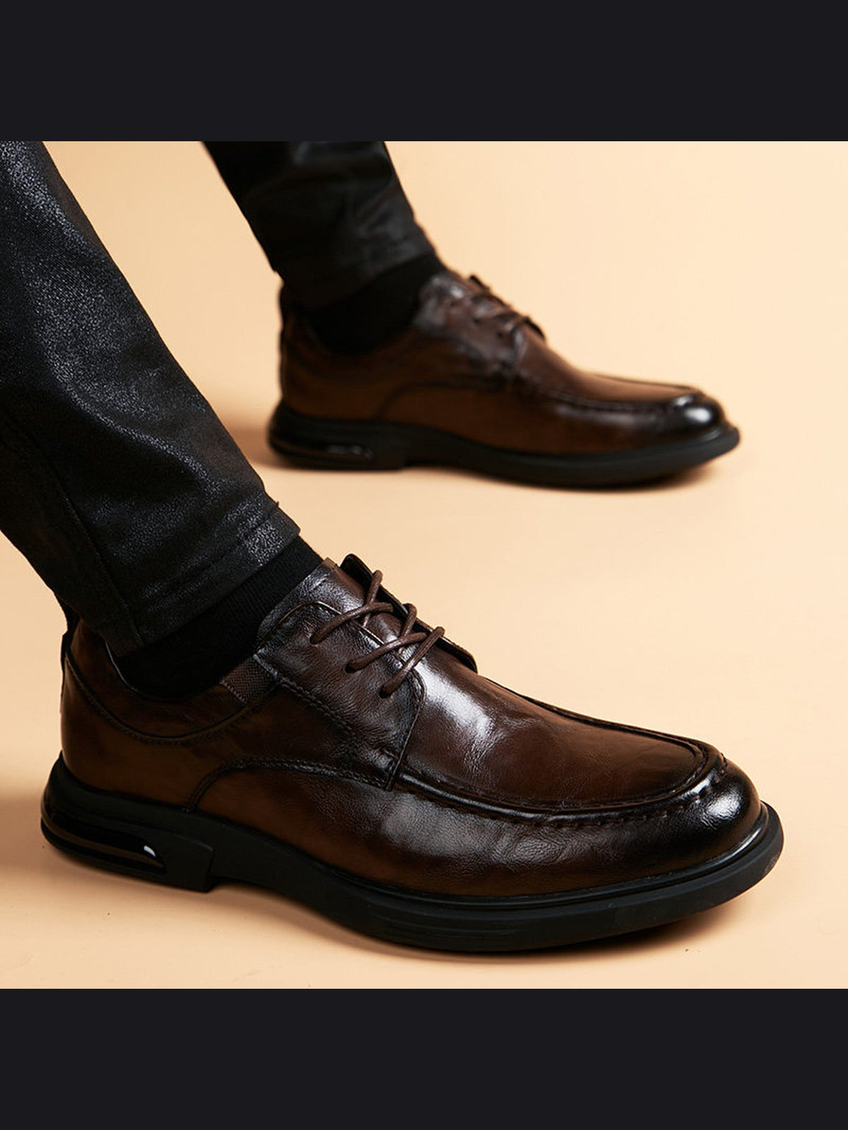 Brown handcrafted genuine leather shoes - color image