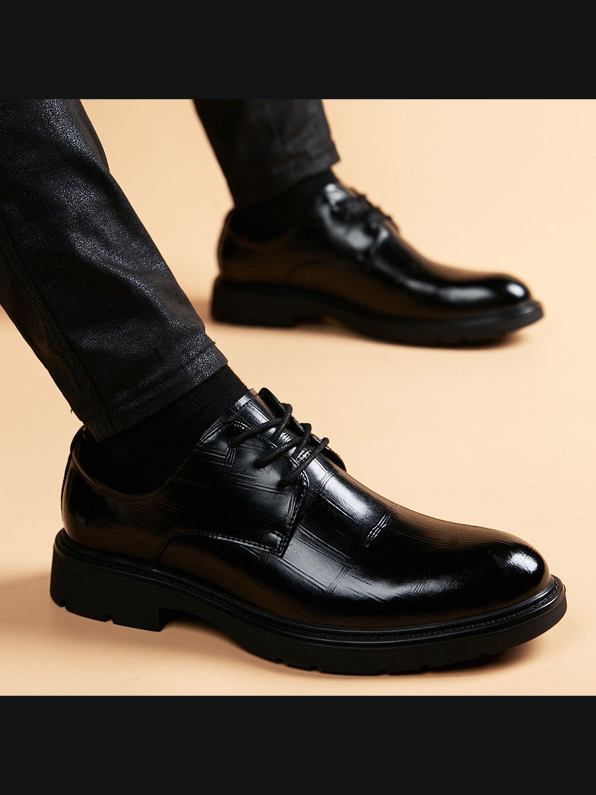 Black handcrafted genuine leather shoes - color image