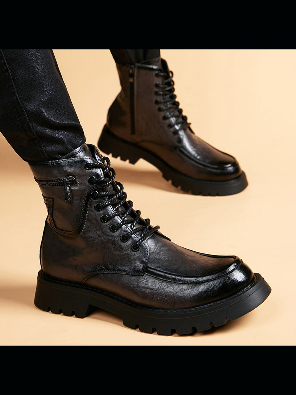 Black handcrafted genuine leather shoes - color swatch