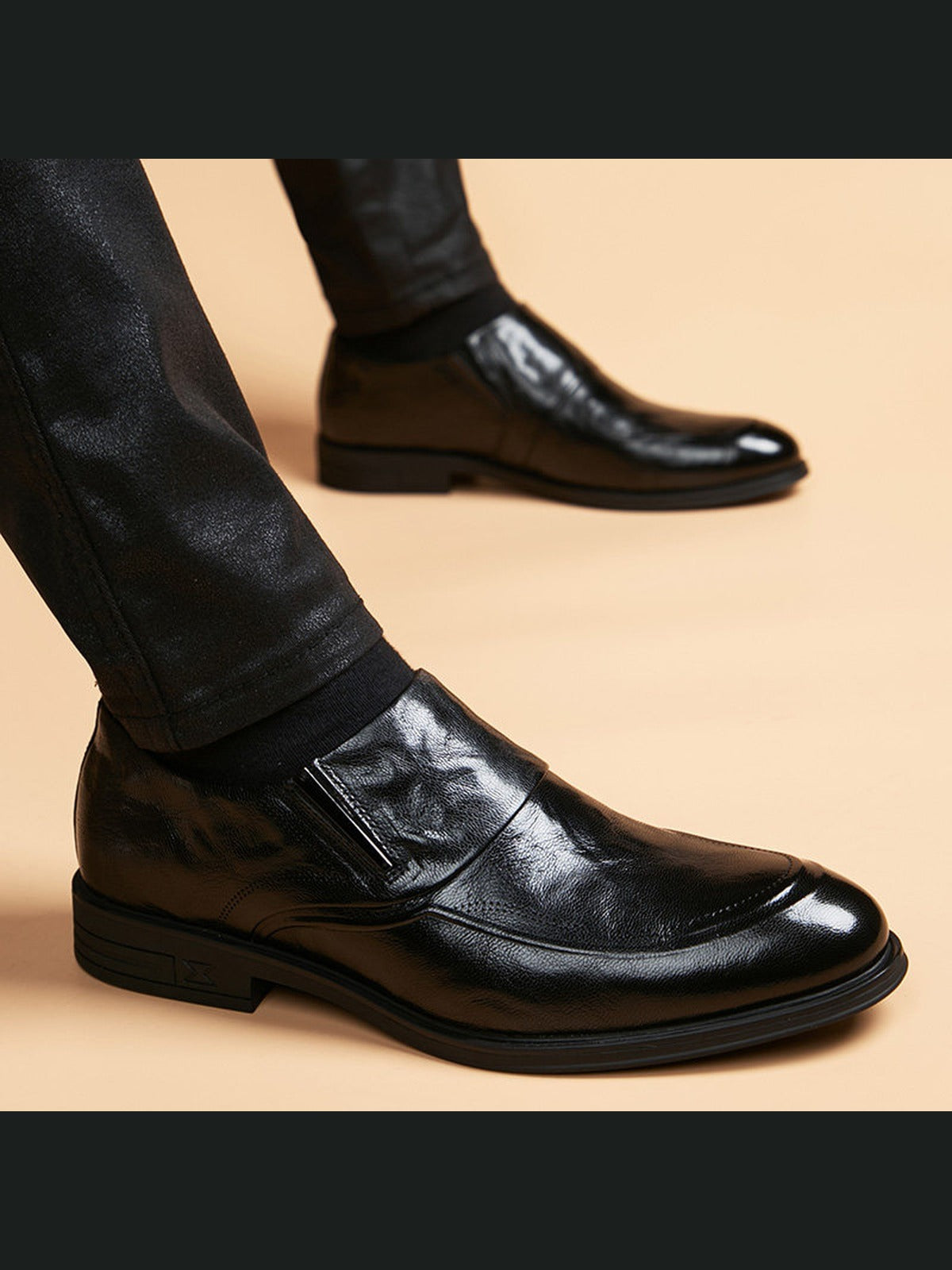 Black handcrafted genuine leather shoes - color image