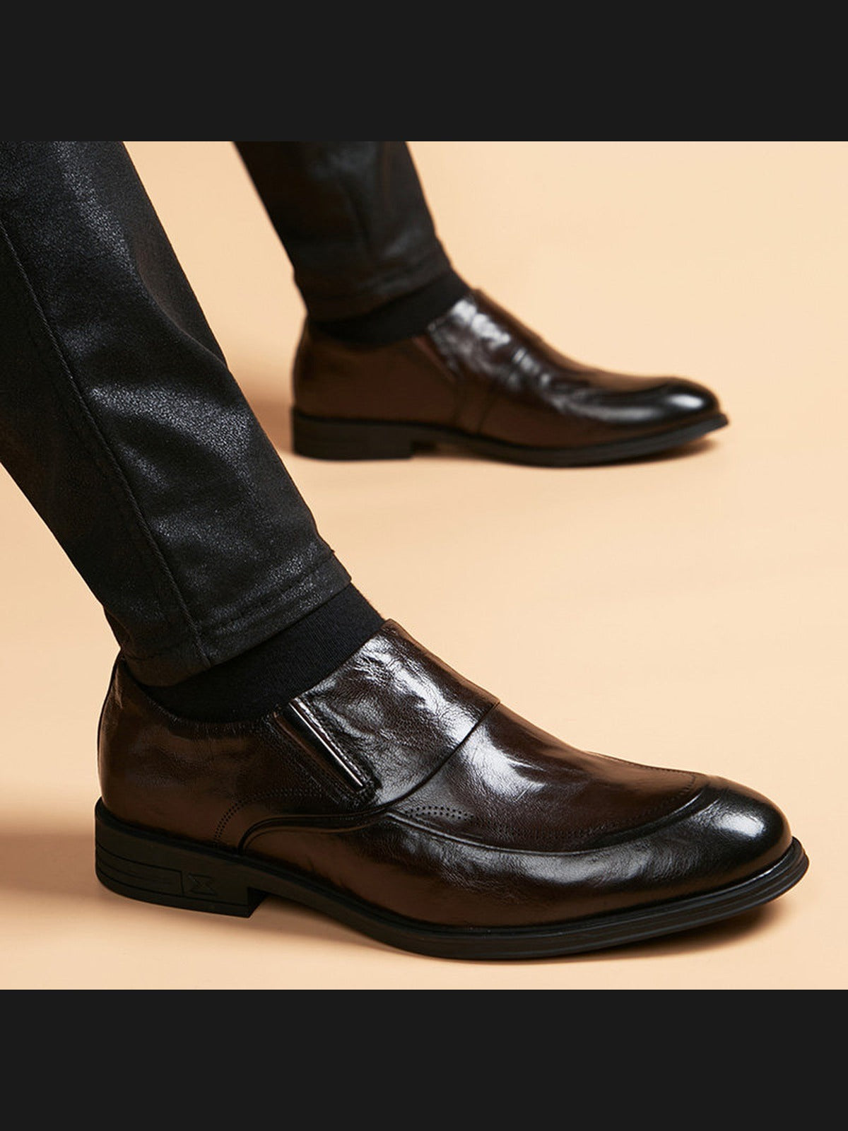 Brown handcrafted genuine leather shoes - color image