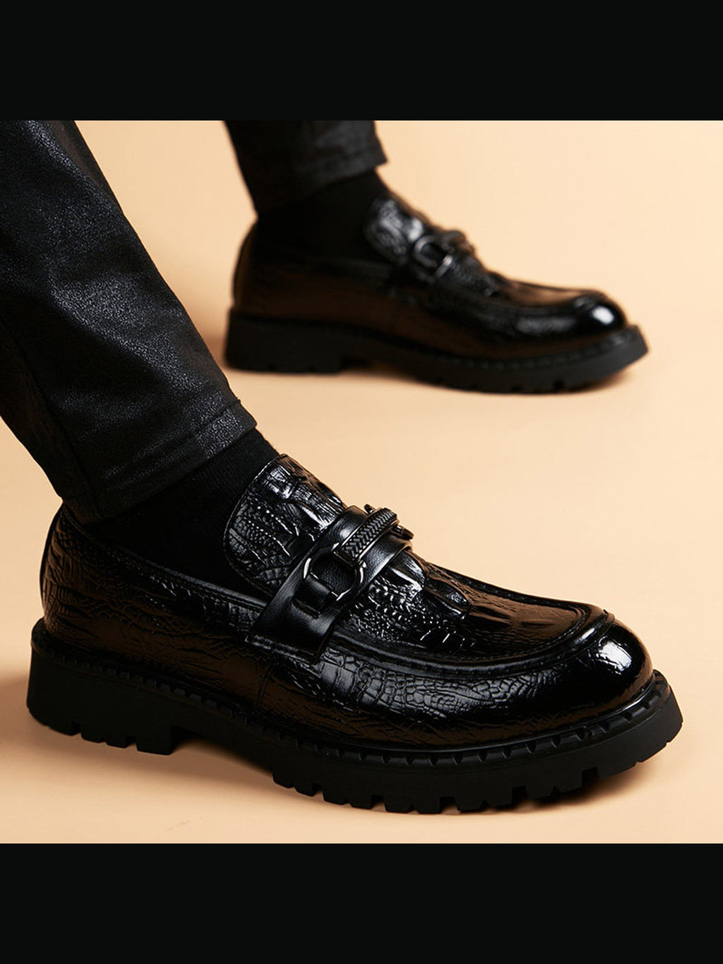 Black handcrafted genuine leather shoes - color image