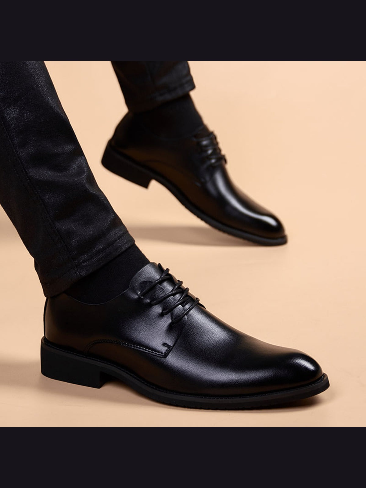 Black handcrafted genuine leather shoes - color image