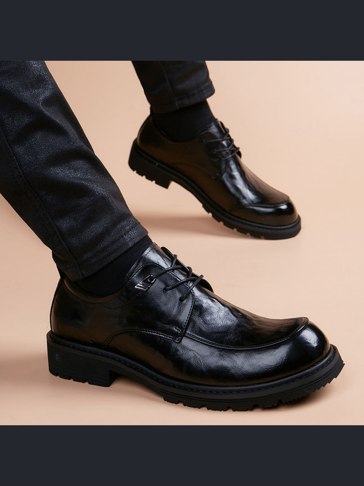 Black handcrafted genuine leather shoes - color image