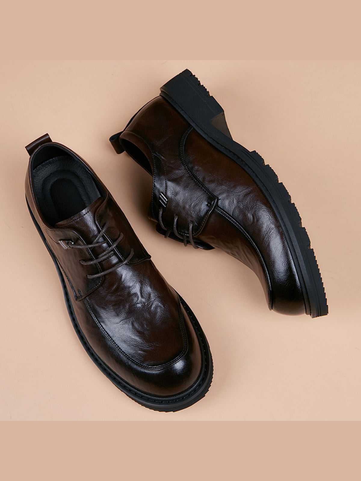 Brown handcrafted genuine leather shoes - color image