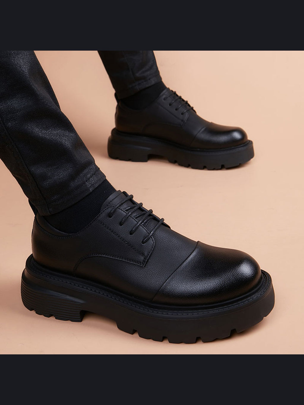 Black handcrafted genuine leather shoes - color image
