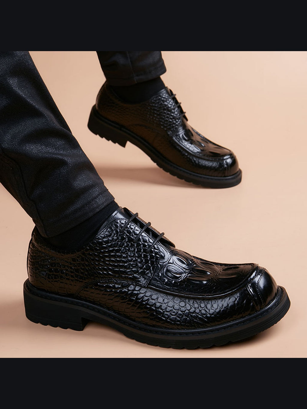 Black handcrafted genuine leather shoes - color image