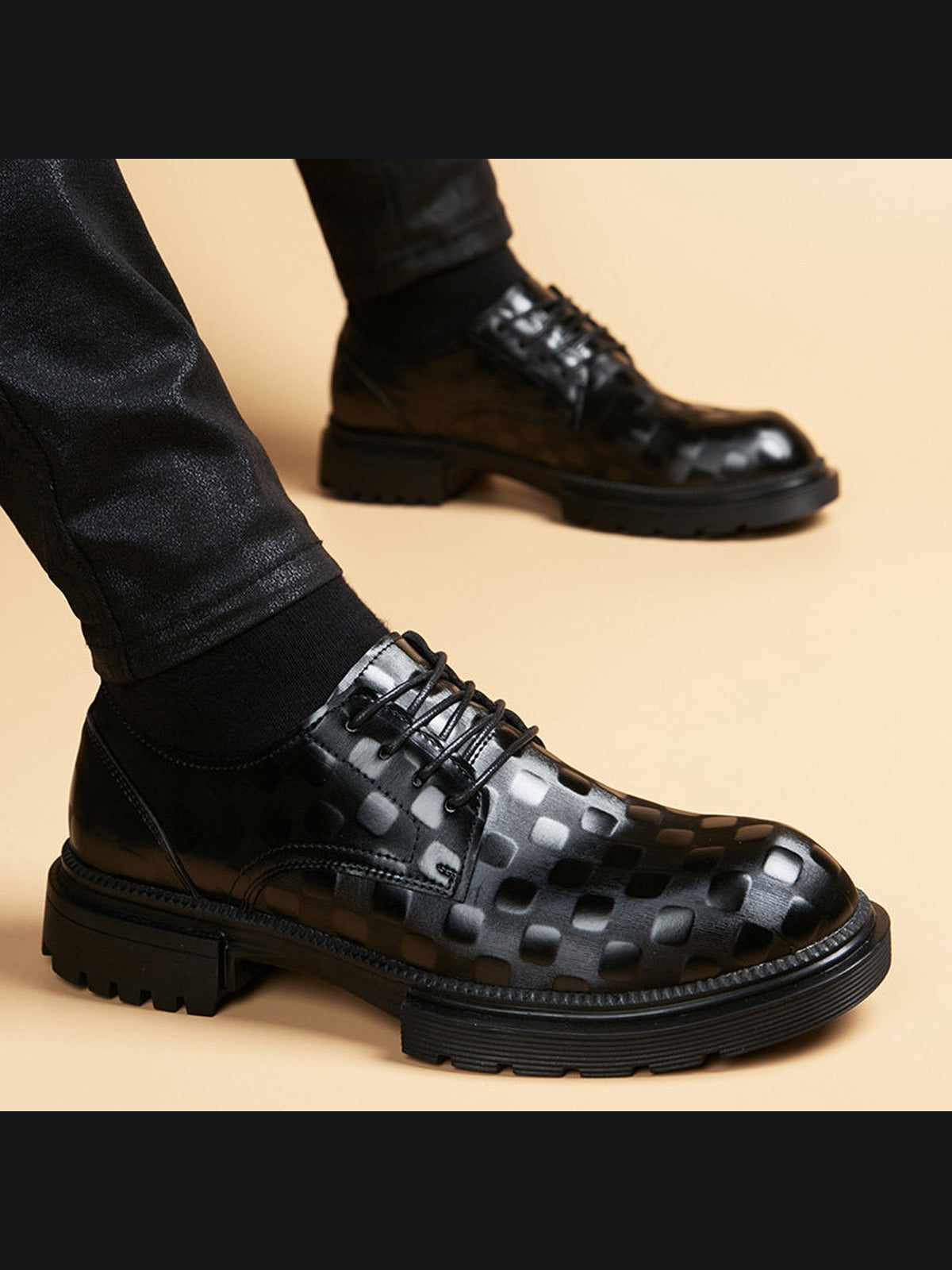 Black handcrafted genuine leather shoes - color image