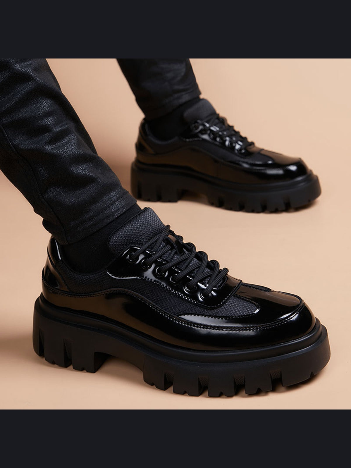 Black handcrafted genuine leather shoes - color image