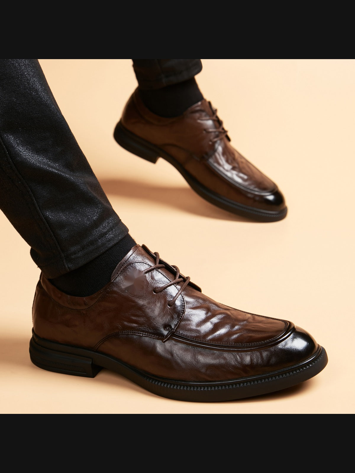 Brown handcrafted genuine leather shoes - color image