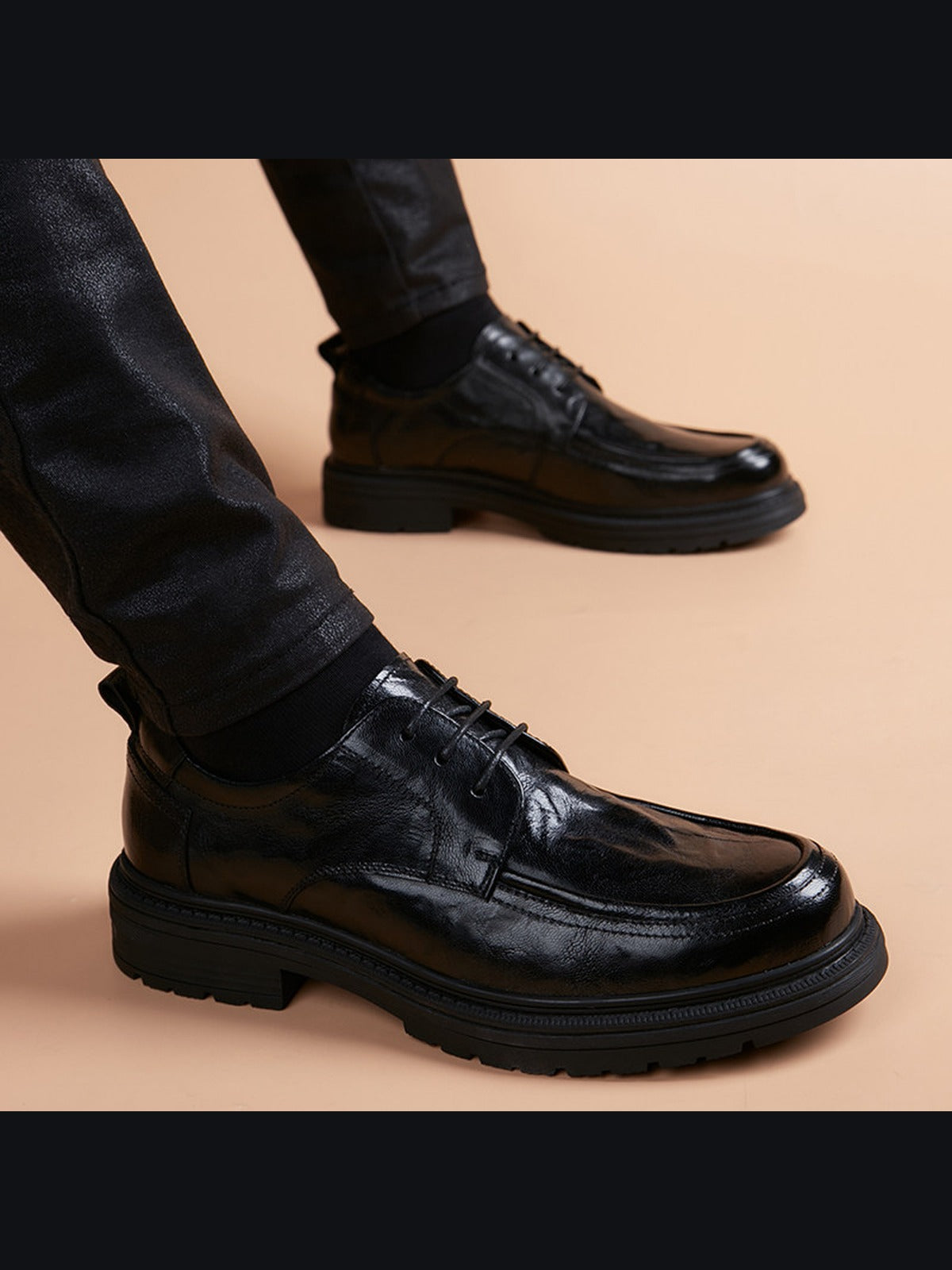 Black handcrafted genuine leather shoes - color image