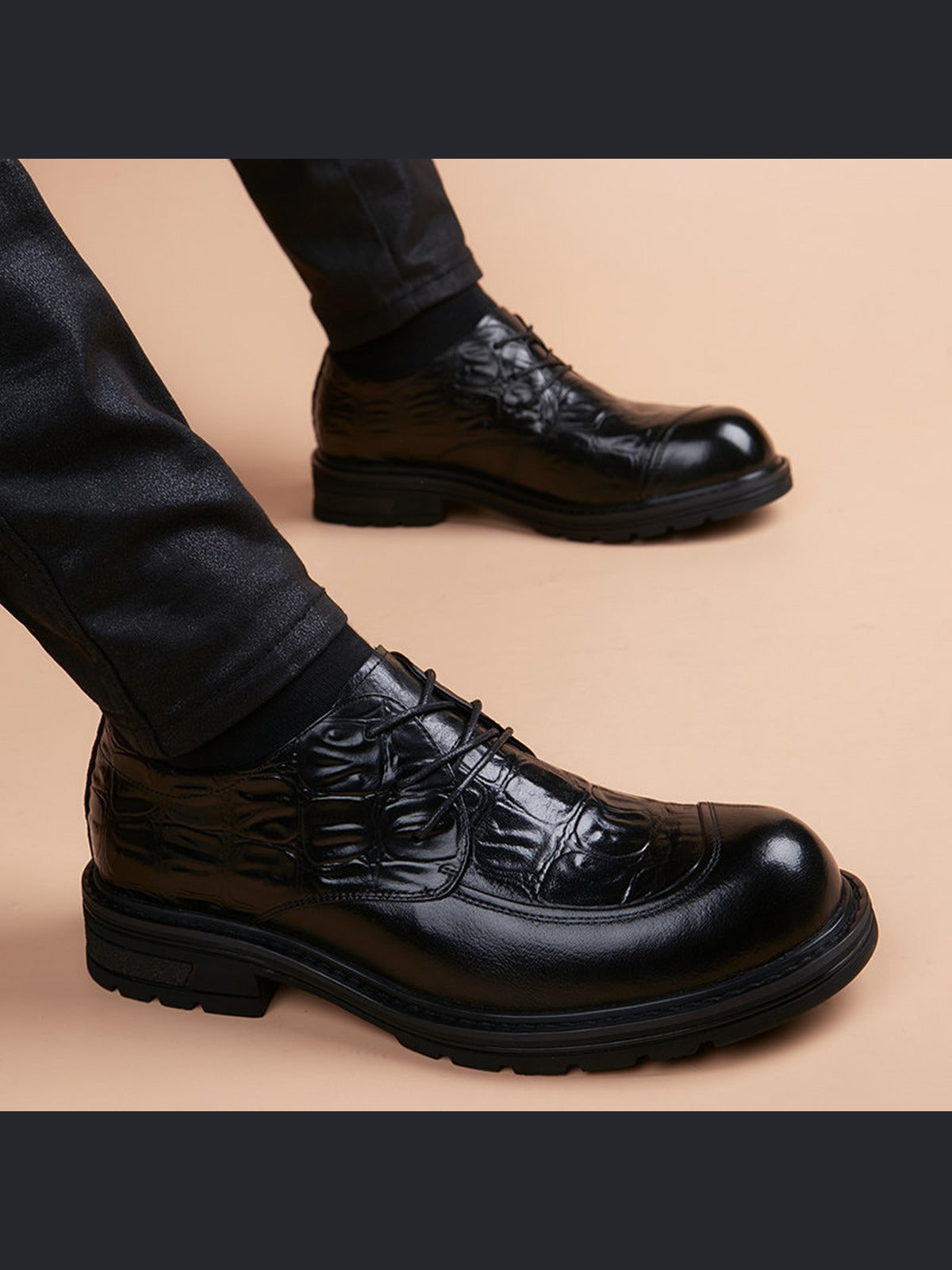 Black handcrafted genuine leather shoes - color image