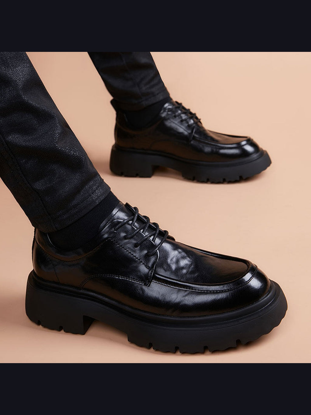 Black handcrafted genuine leather shoes - color image