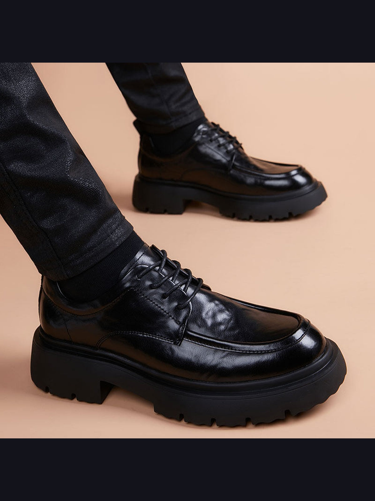 Black handcrafted genuine leather shoes - color image