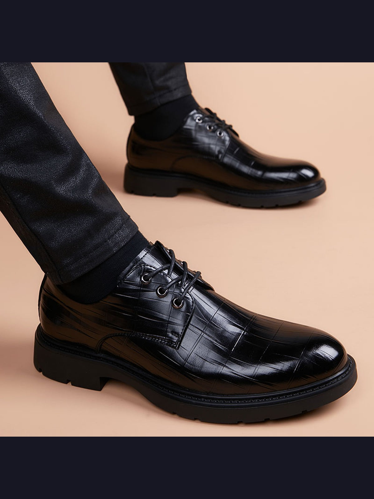 Black handcrafted genuine leather shoes - color image