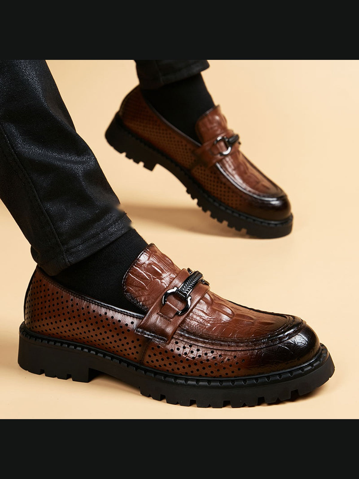 Brown handcrafted genuine leather shoes - color image