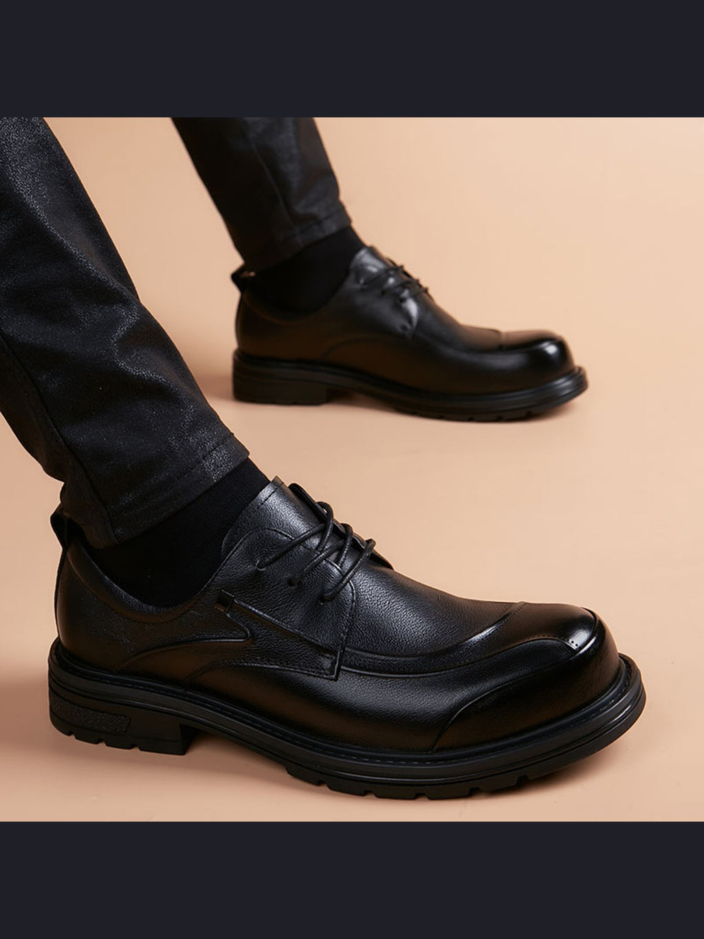 Black handcrafted genuine leather shoes - color image
