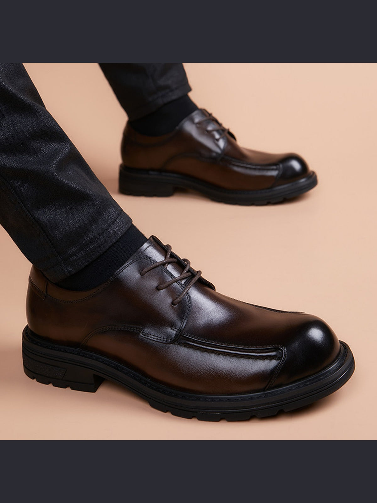 Brown handcrafted genuine leather shoes - color image