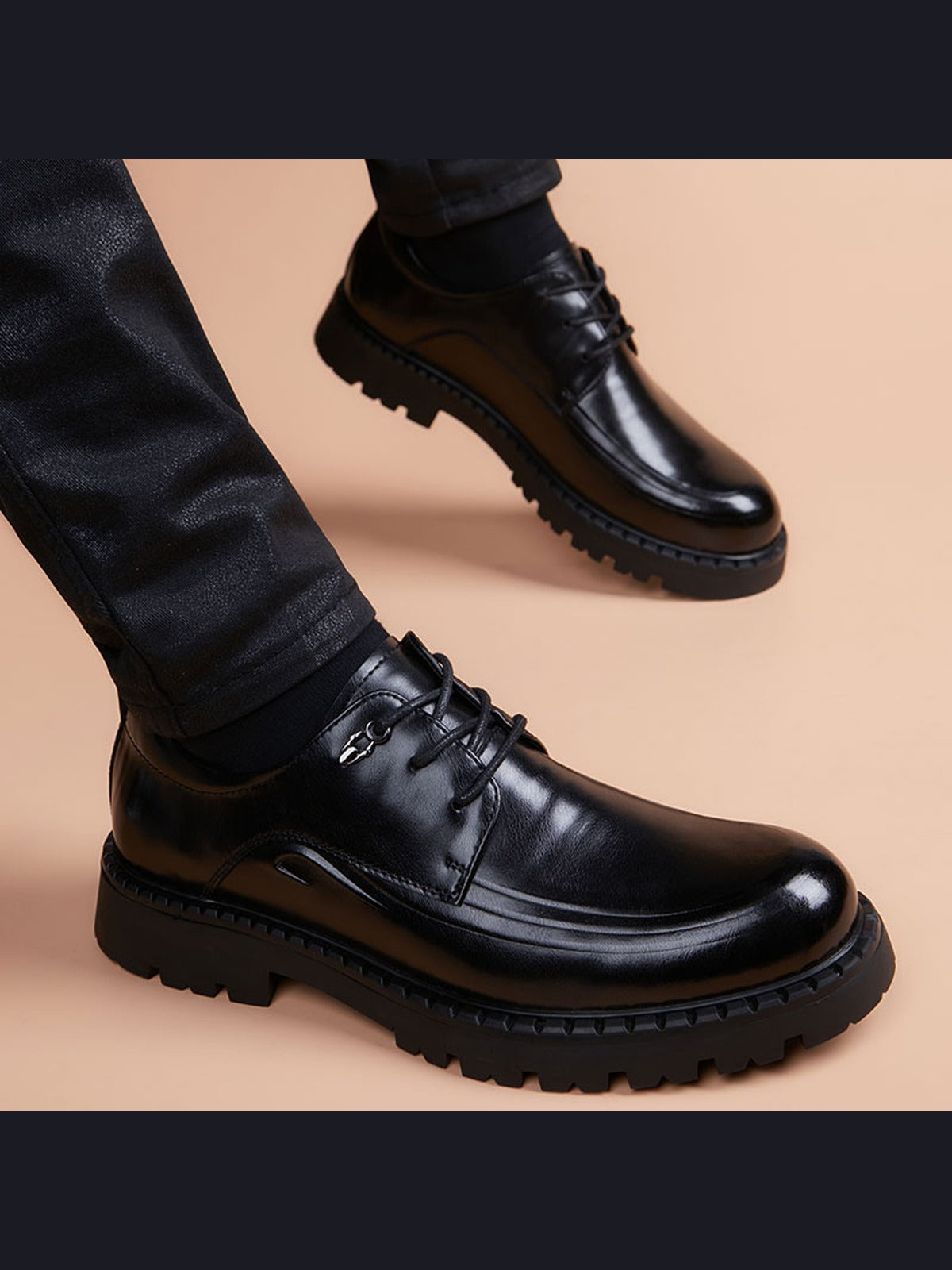 Black handcrafted genuine leather shoes - color image