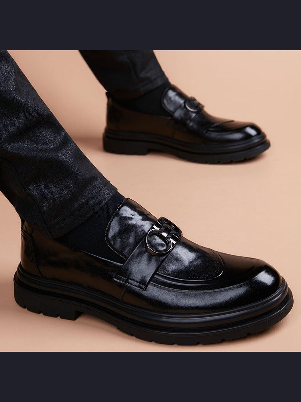 Black handcrafted genuine leather shoes - color image