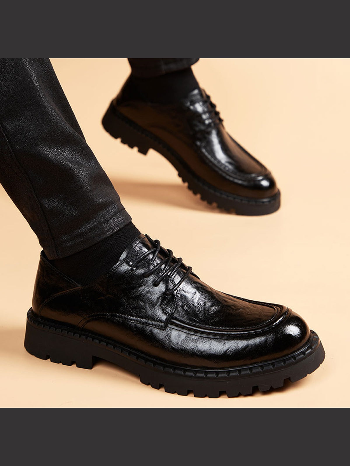 Black handcrafted genuine leather shoes - color image