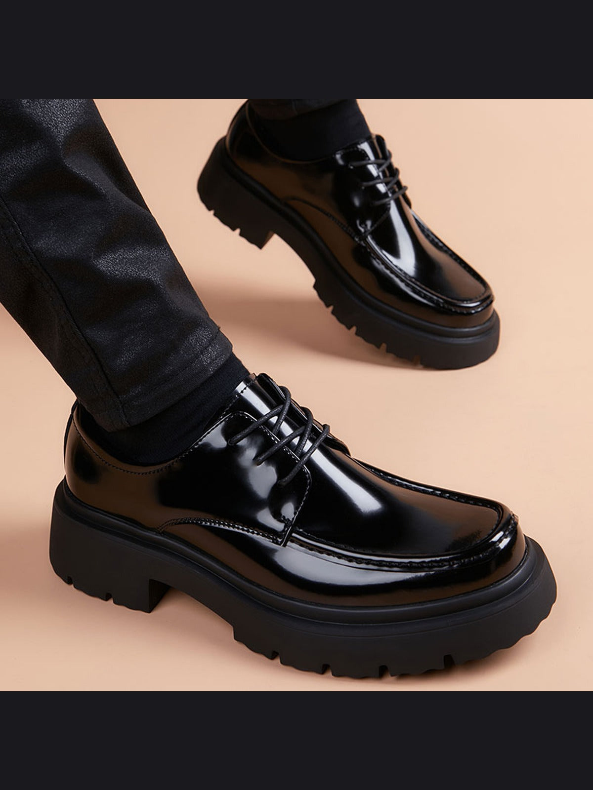 Black handcrafted genuine leather shoes - color image