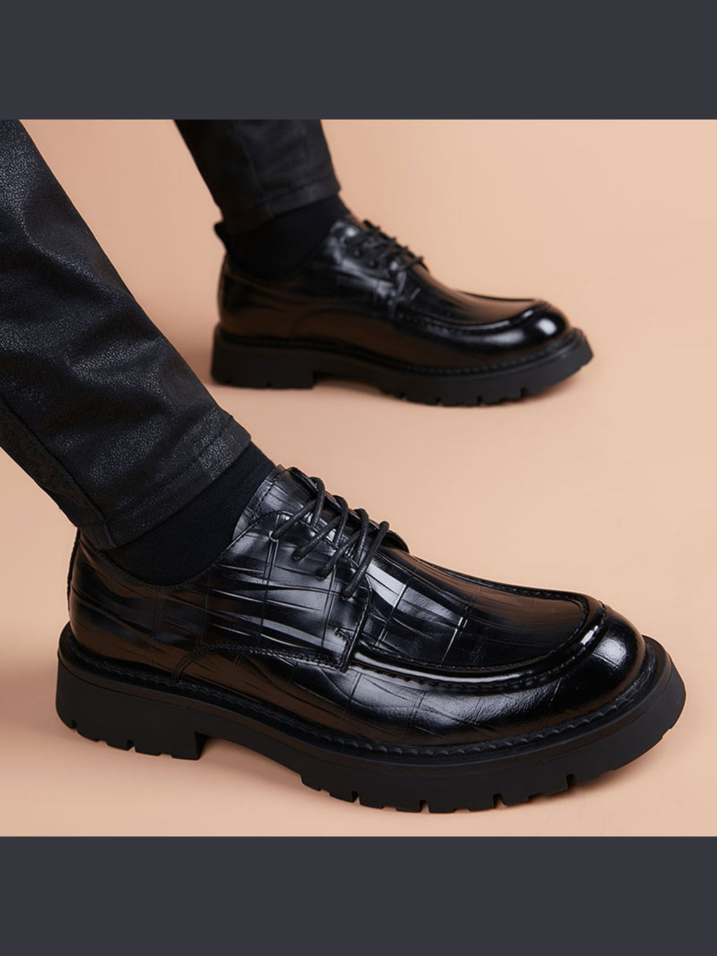 Black handcrafted genuine leather shoes - color image