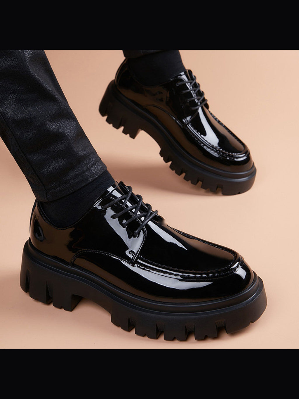 Black handcrafted genuine leather shoes - color image